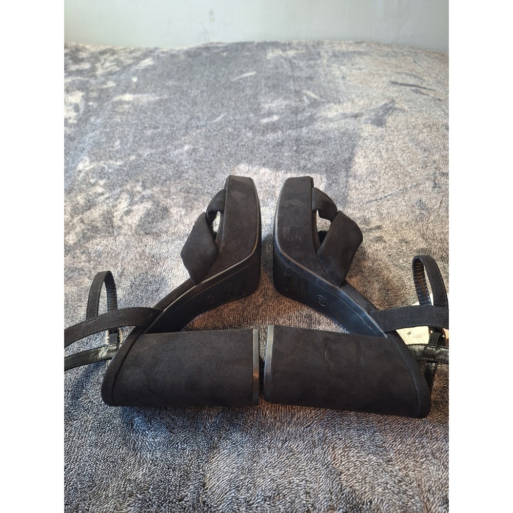 Velvet Block Heel Open Toe Shoes Womens‎ 9 Black Dark Romantic Holiday Party - Picture 7 of 15